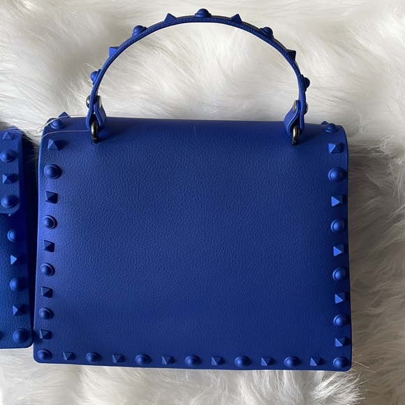 Blue Crystal Studded Clutch Satchel Purse - Picture 10 of 10